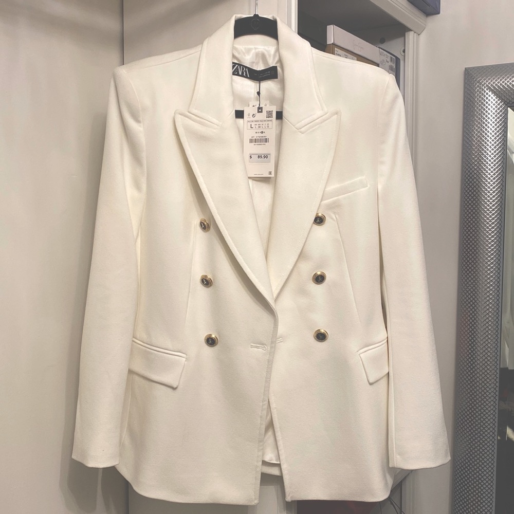 Zara NWT Ivory Double Breasted Blazer - LARGE